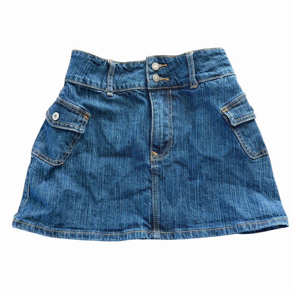 J. Galt Blue Denim Mini Skirt Women's Size S Solid Zip/Button Cotton Blend